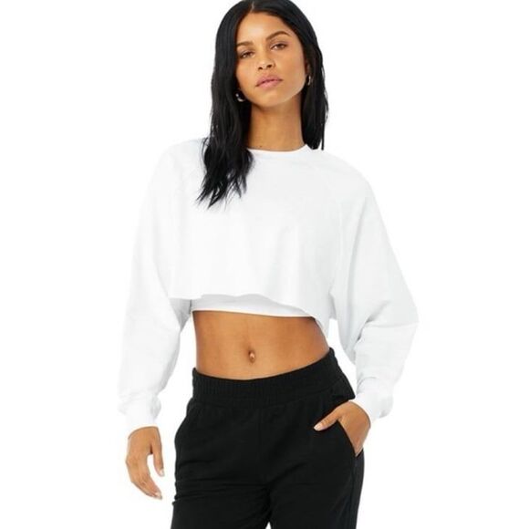 Alo Double Take Cropped Pullover in White - Picture 7 of 12